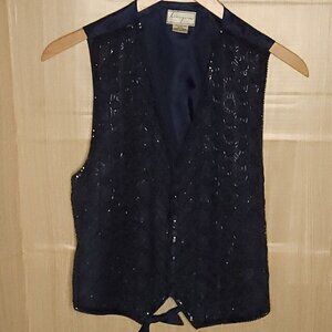 Jeremy  Spenser Navy Blue Beaded Silky Vest Large